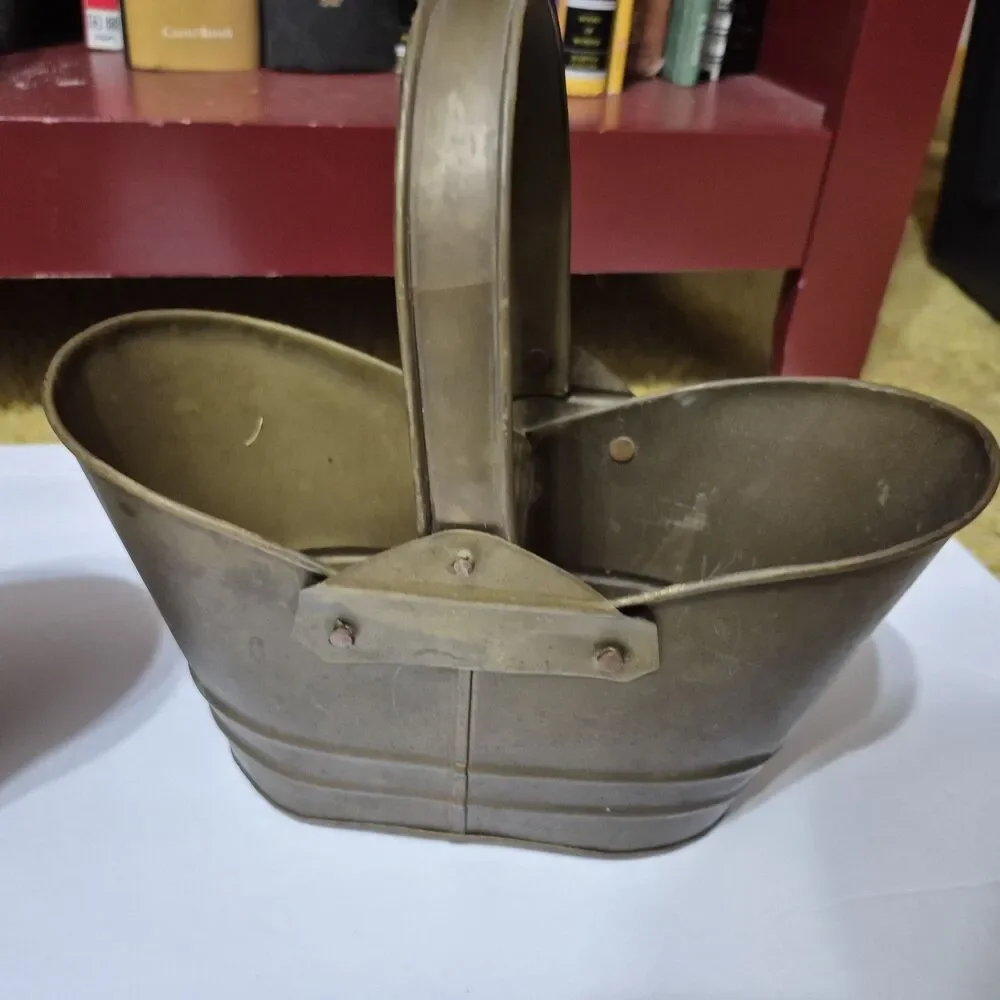 Vintage Brass Coal Scuttle Set of 2 India Fireplace Decor Planter Buckets
